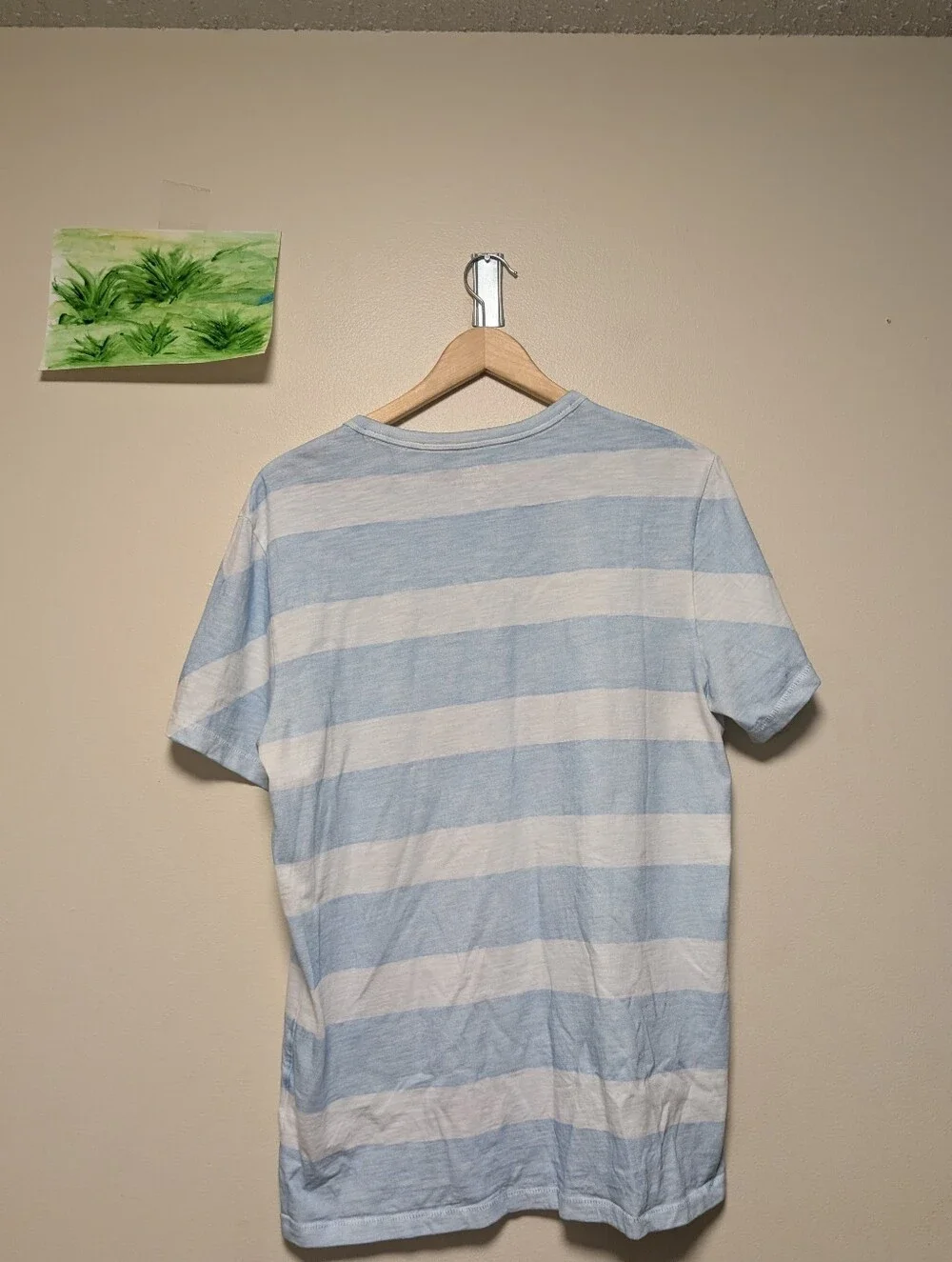 J.Crew Garment Dyed Men's M Blue White Striped Pocket T-Shirt 100% Cotton